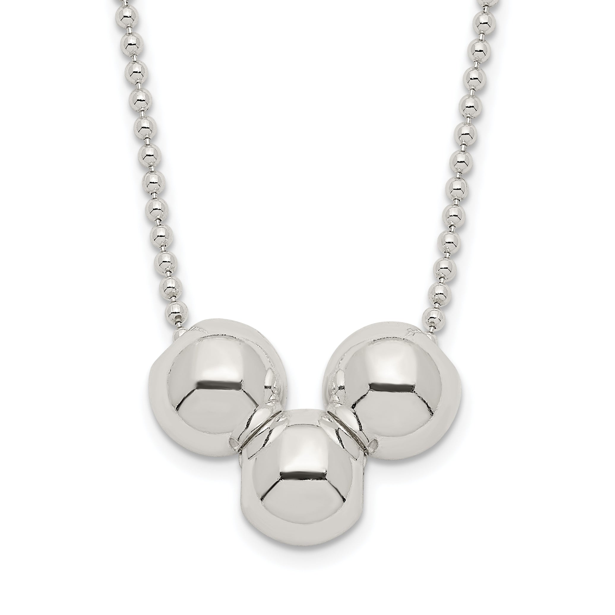 Sterling Silver Polished 3 Bead Necklace Main image