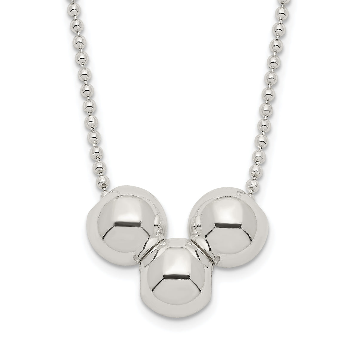 Sterling Silver Polished 3 Bead Necklace