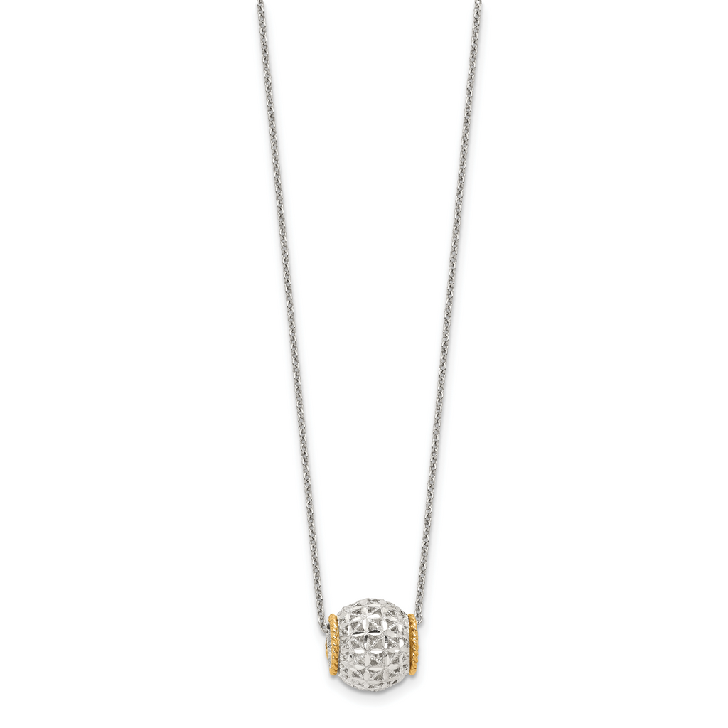 Sterling Silver Rhod-pltd With 14k Accent Spinner Barrel Pendant Necklace