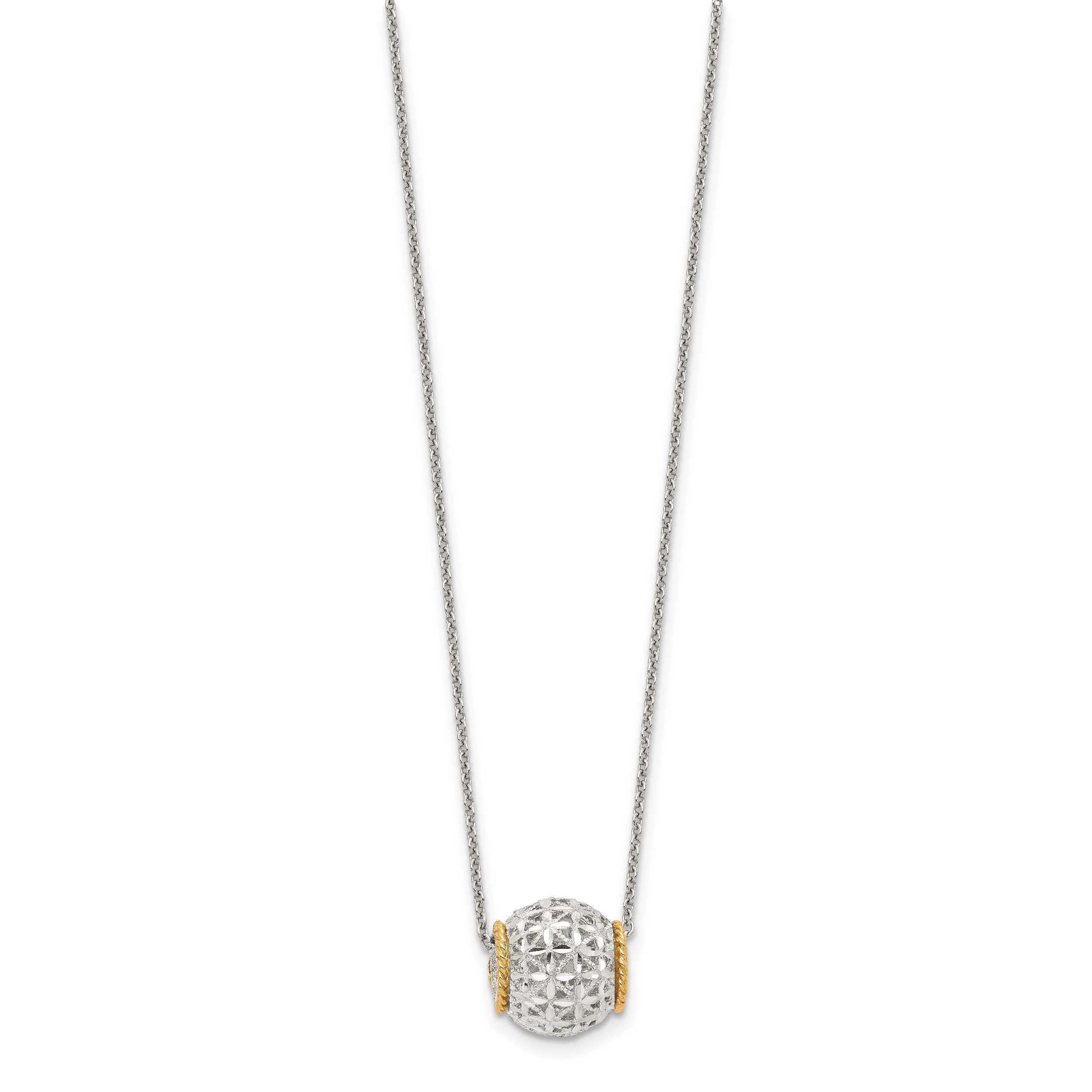 Sterling Silver Rhod-pltd With 14k Accent Spinner Barrel Pendant Necklace