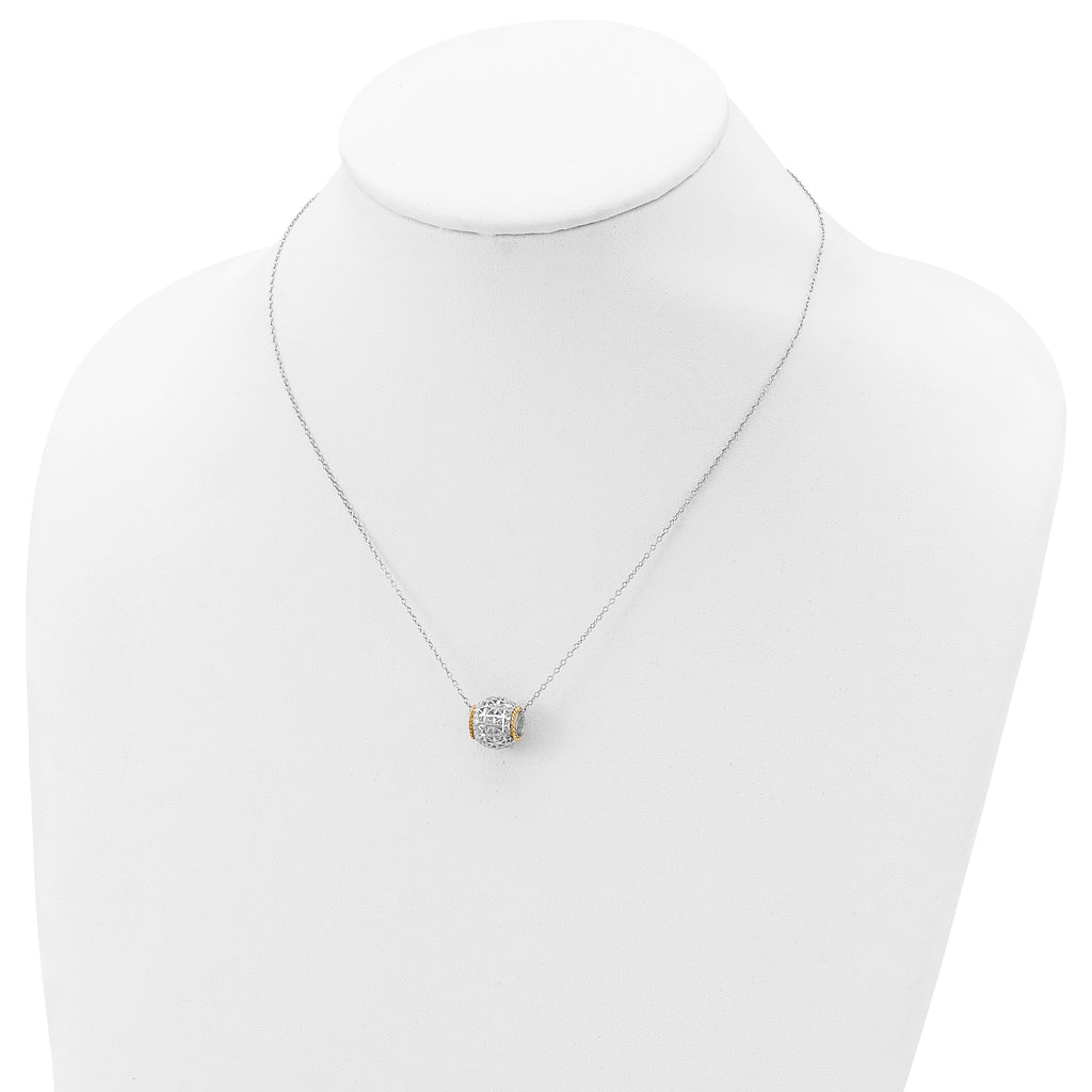 Sterling Silver Rhod-pltd With 14k Accent Spinner Barrel Pendant Necklace