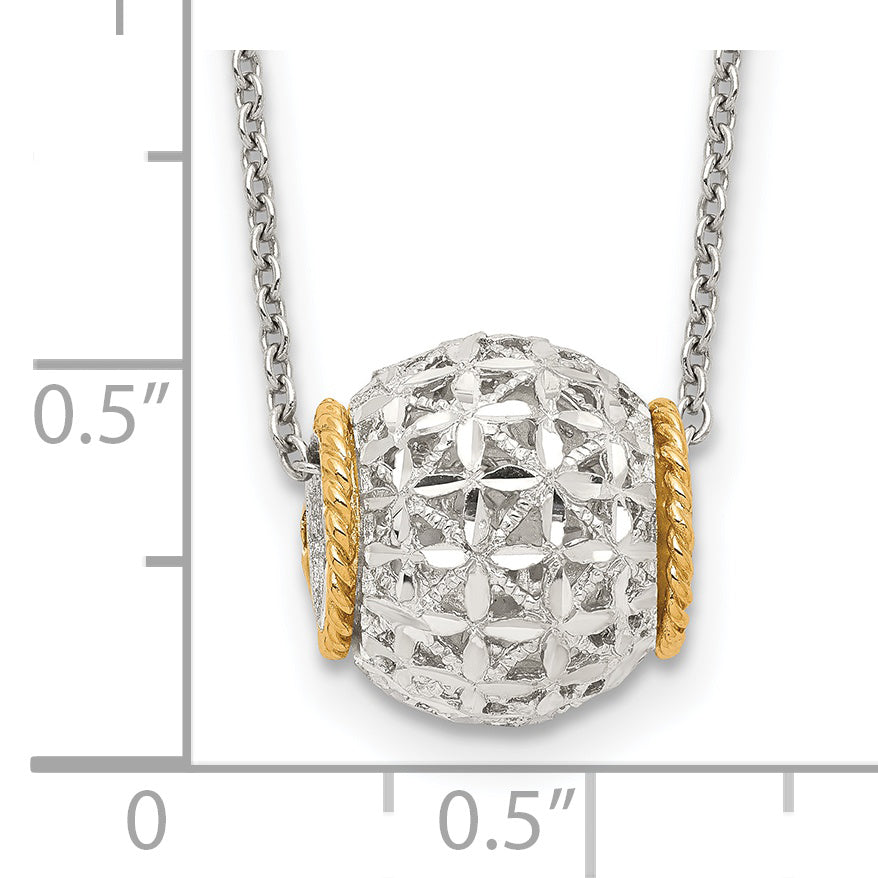 Sterling Silver Rhod-pltd With 14k Accent Spinner Barrel Pendant Necklace