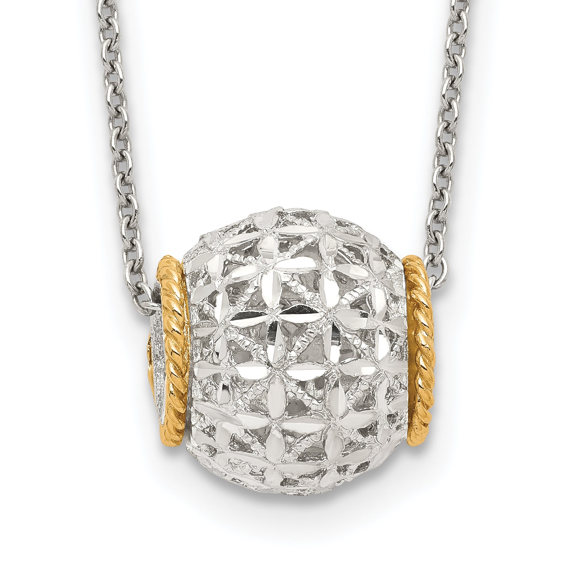 Sterling Silver Rhod-pltd With 14k Accent Spinner Barrel Pendant Necklace Main image