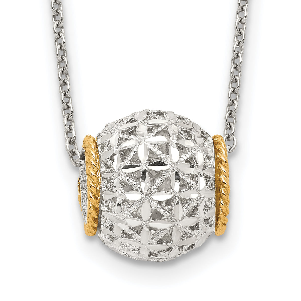 Sterling Silver Rhod-pltd With 14k Accent Spinner Barrel Pendant Necklace