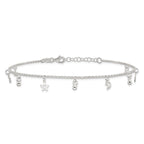 Sterling Silver Star and Moon 9 inch Plus 1 inch Extender - Total 10 inch Anklet