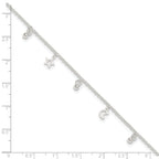 Sterling Silver Star and Moon 9 inch Plus 1 inch Extender - Total 10 inch Anklet