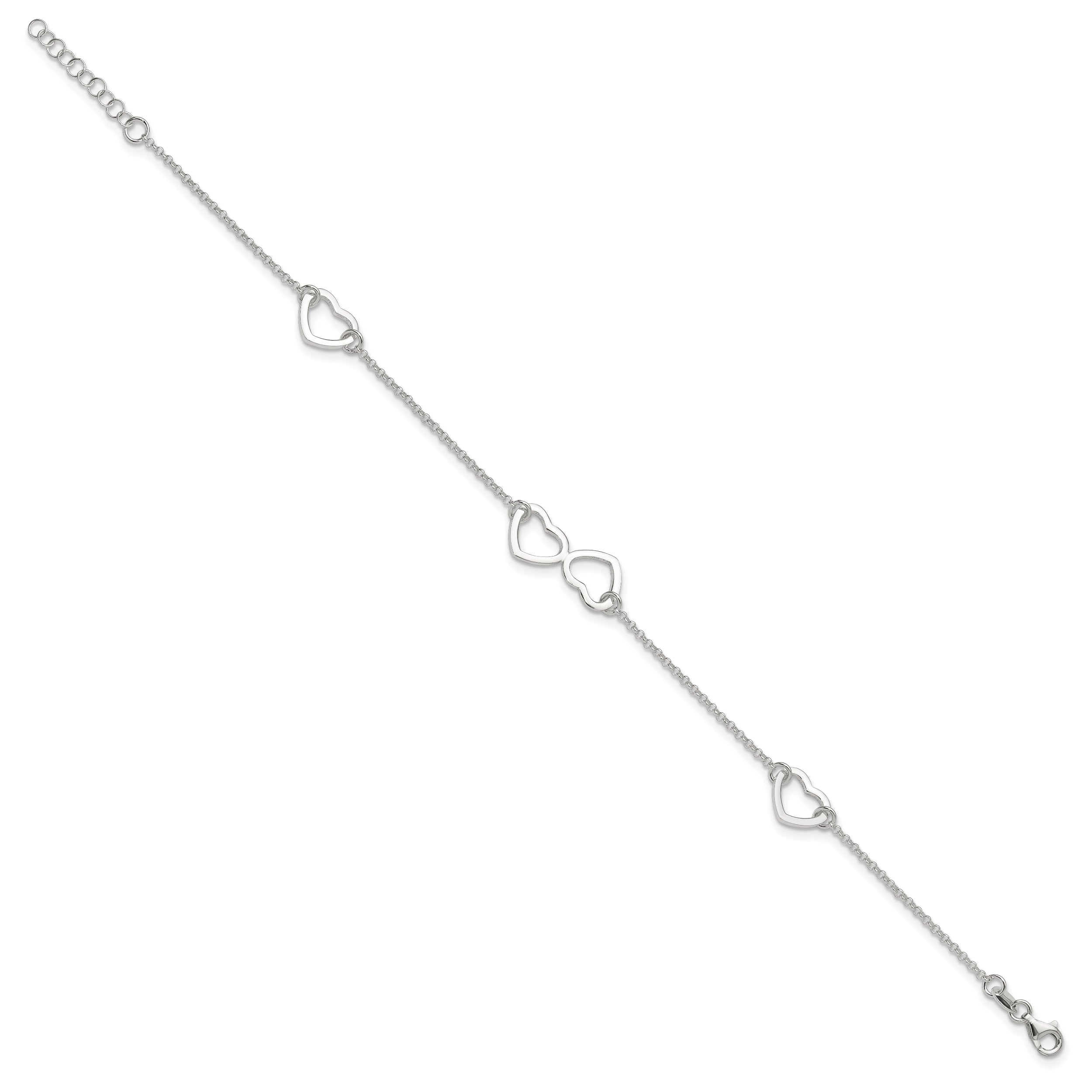 Sterling Silver Hearts 9 inch Plus 1 inch Extender - Total 10 inch Anklet