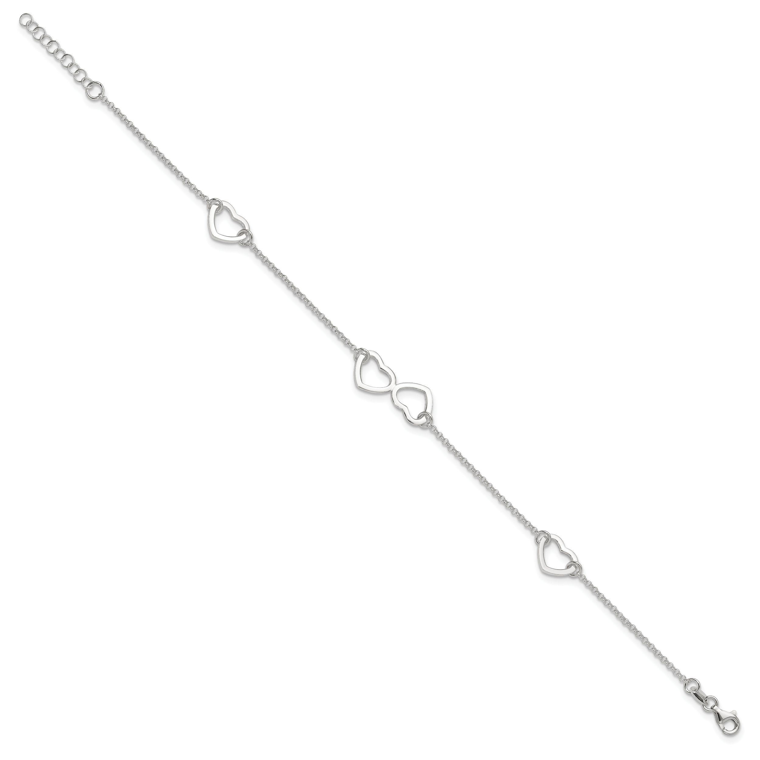 Sterling Silver Hearts 9 inch Plus 1 inch Extender - Total 10 inch Anklet