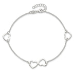 Sterling Silver Hearts 9 inch Plus 1 inch Extender - Total 10 inch Anklet