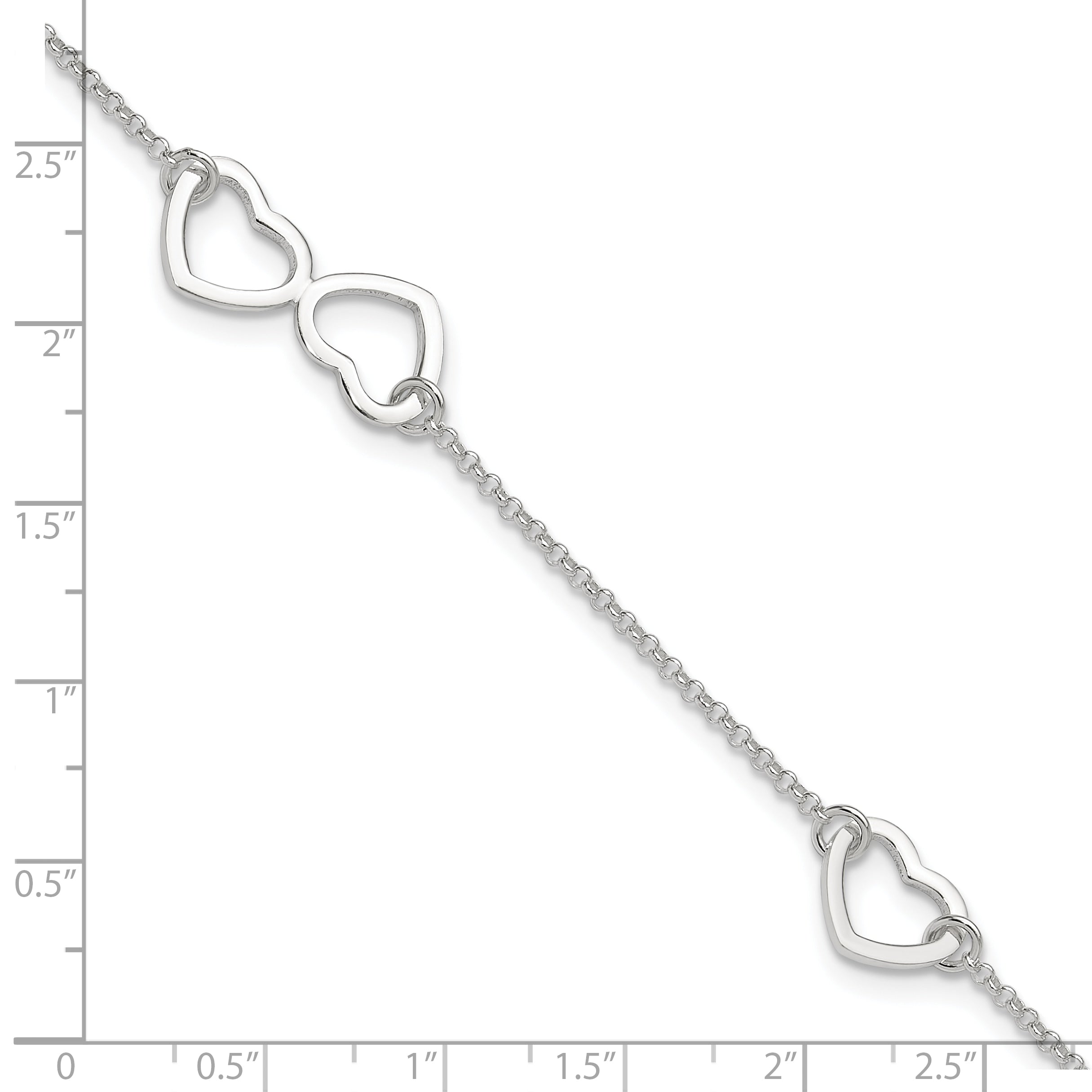 Sterling Silver Hearts 9 inch Plus 1 inch Extender - Total 10 inch Anklet