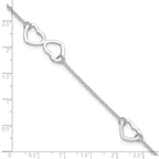 Sterling Silver Hearts 9 inch Plus 1 inch Extender - Total 10 inch Anklet