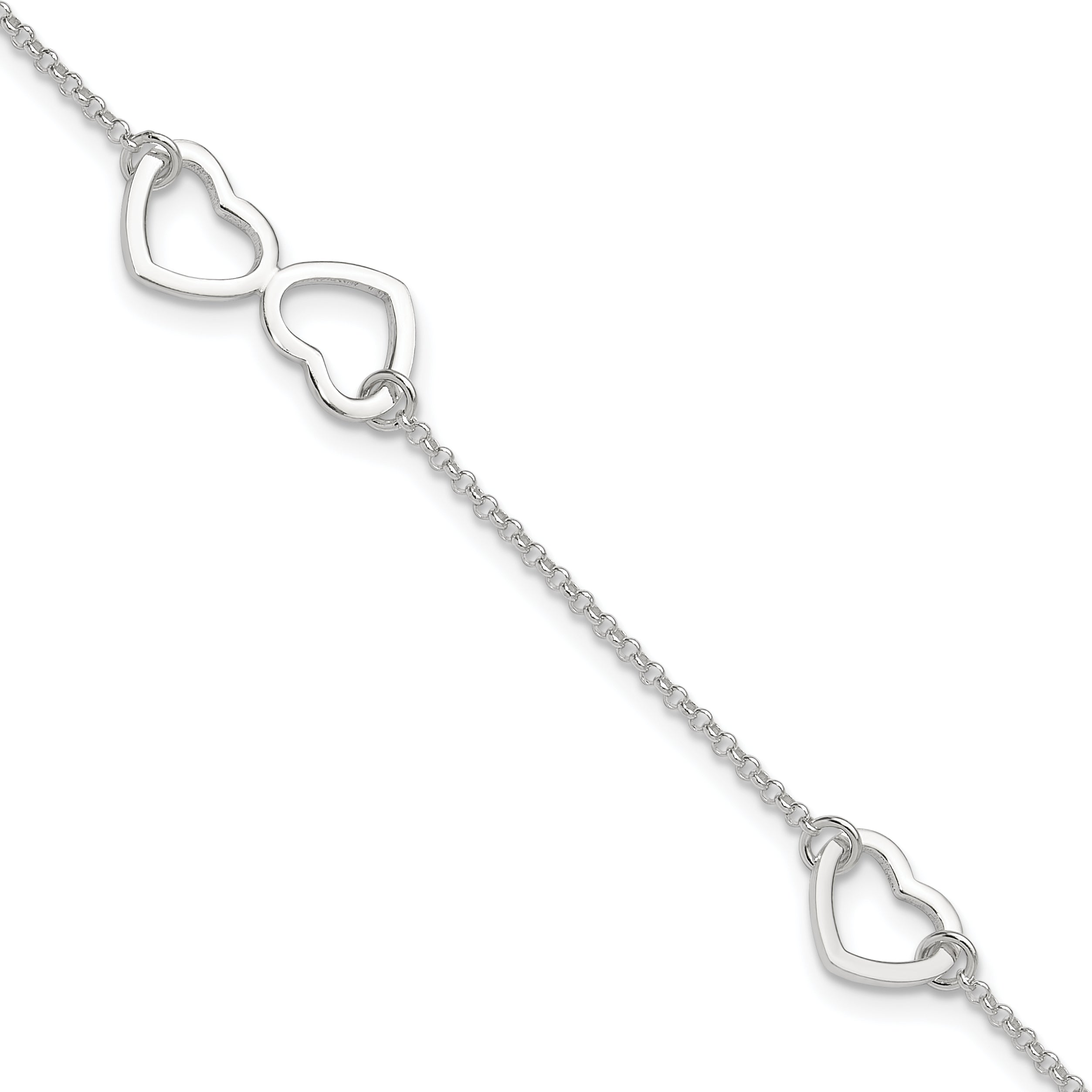 Sterling Silver Hearts 9 inch Plus 1 inch Extender - Total 10 inch Anklet Main image