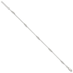 Sterling Silver Beaded 5-Station 10 inch Plus 1 inch Extender - Total 11 inch Anklet