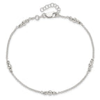 Sterling Silver Beaded 5-Station 10 inch Plus 1 inch Extender - Total 11 inch Anklet