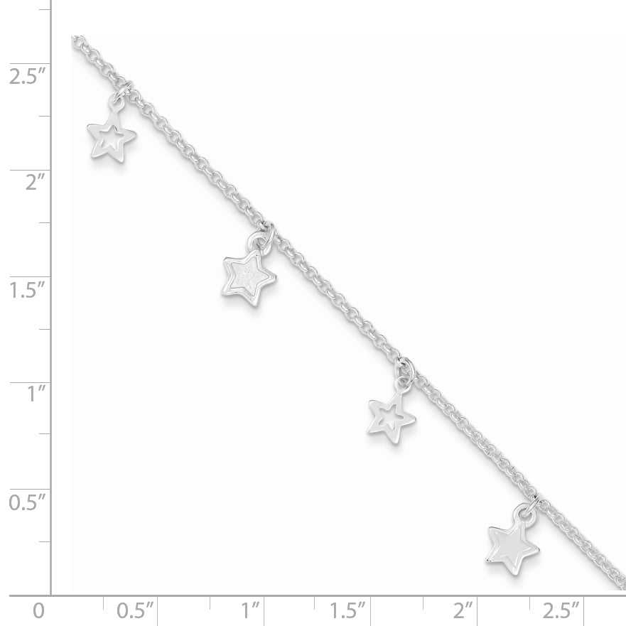 Sterling Silver Stars 9 inch Plus 1 inch Extender - Total 10 inch Anklet