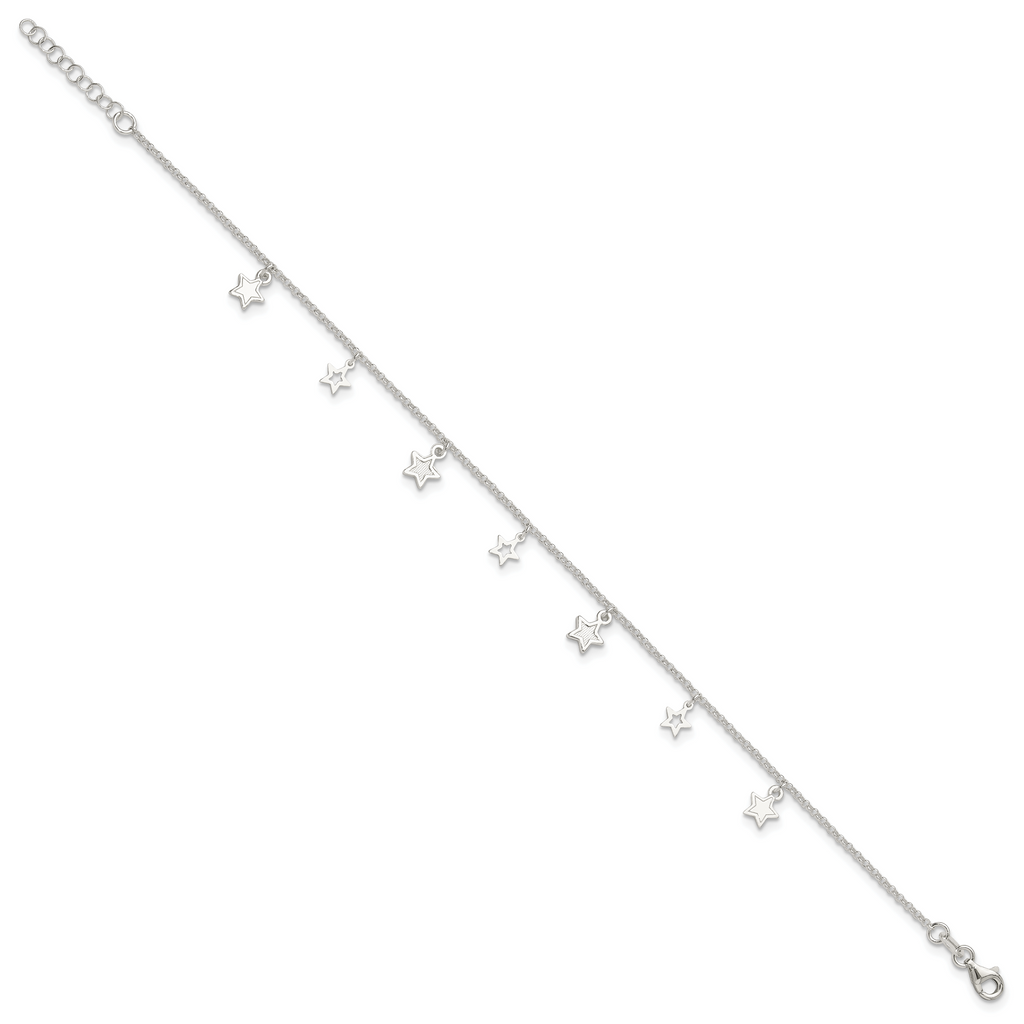 Sterling Silver Stars 9 inch Plus 1 inch Extender - Total 10 inch Anklet