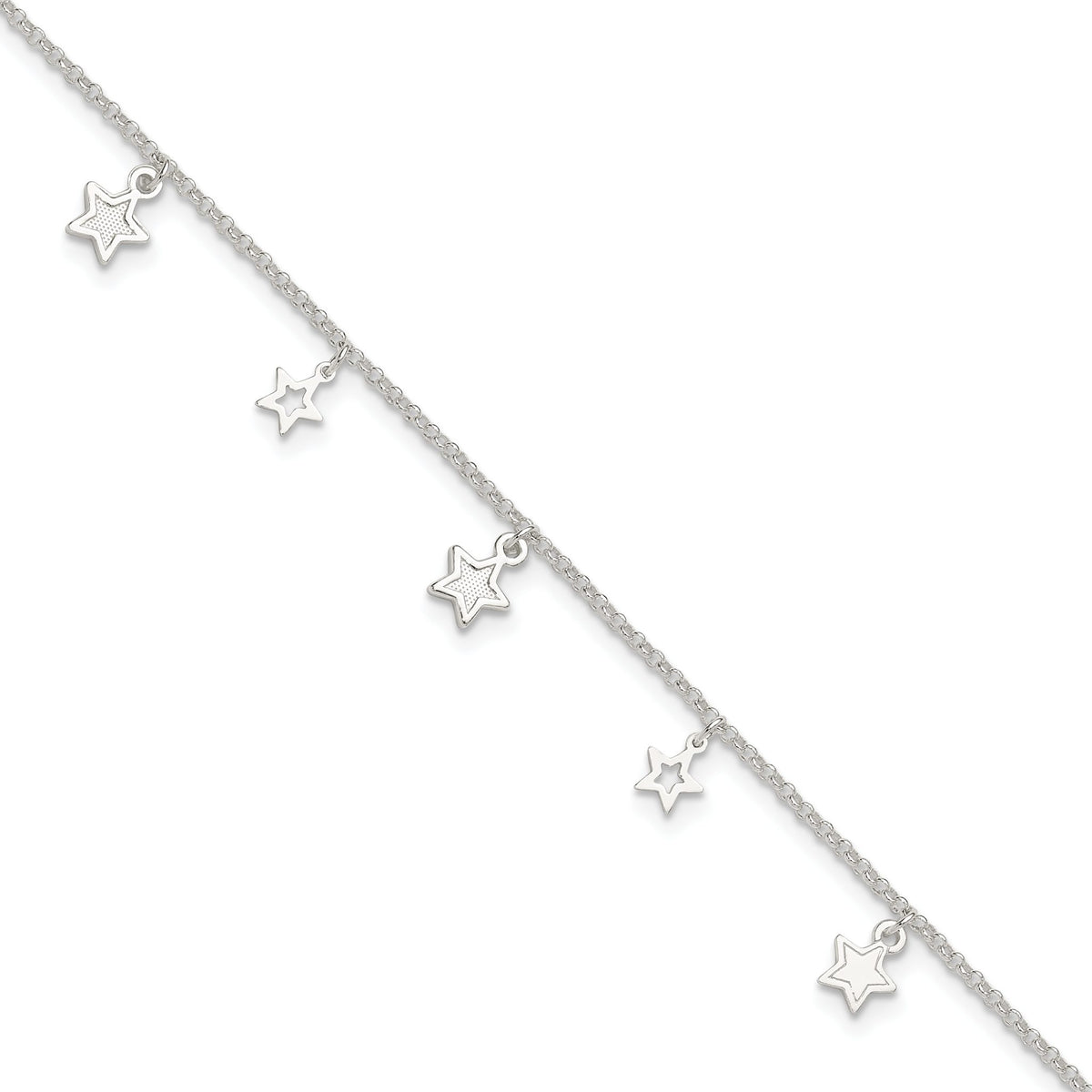 Stars Anklet in Sterling Silver, Adjustable with Extender, 9 Inch - Sophia Jewelers Main image
