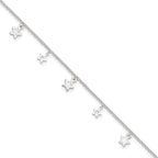 Sterling Silver Stars 9 inch Plus 1 inch Extender - Total 10 inch Anklet