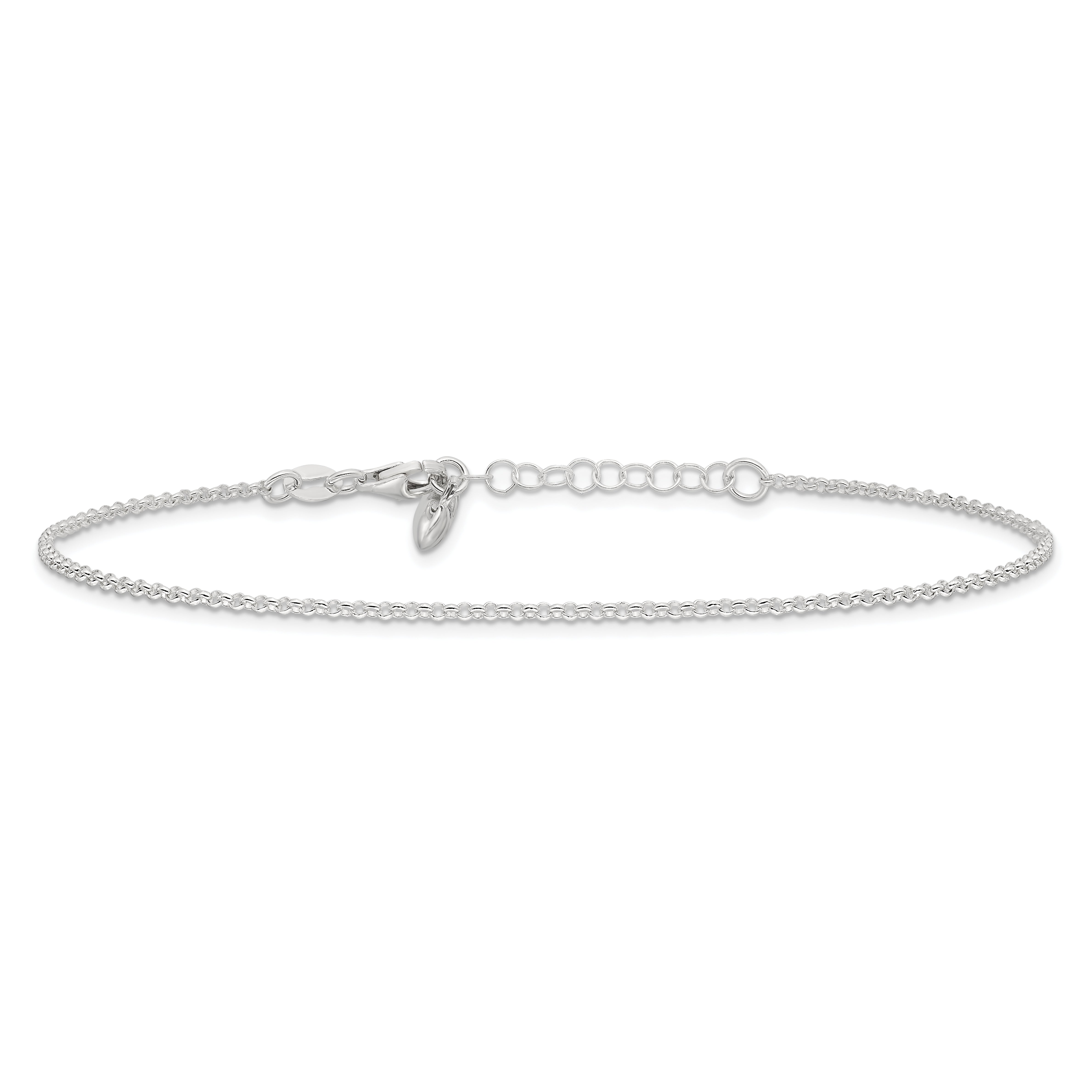 Sterling Silver Puffed Heart Dangle 9 inch Plus 1 inch Extender - Total 10 inch Anklet
