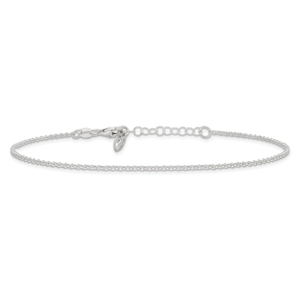 Sterling Silver Puffed Heart Dangle 9 inch Plus 1 inch Extender - Total 10 inch Anklet
