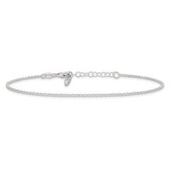 Sterling Silver Puffed Heart Dangle 9 inch Plus 1 inch Extender - Total 10 inch Anklet