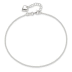 Sterling Silver Puffed Heart Dangle 9 inch Plus 1 inch Extender - Total 10 inch Anklet