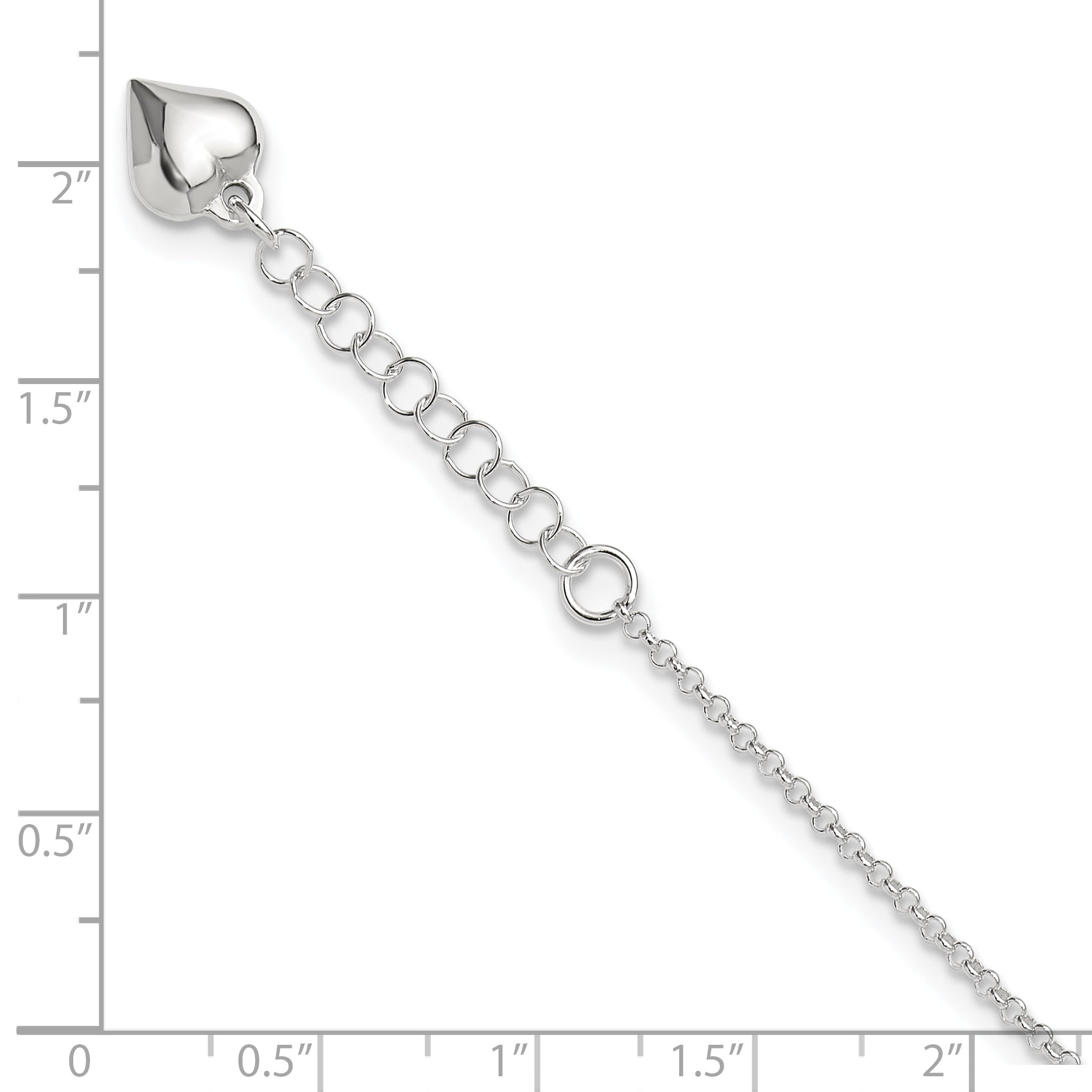 Sterling Silver Puffed Heart Dangle 9 inch Plus 1 inch Extender - Total 10 inch Anklet