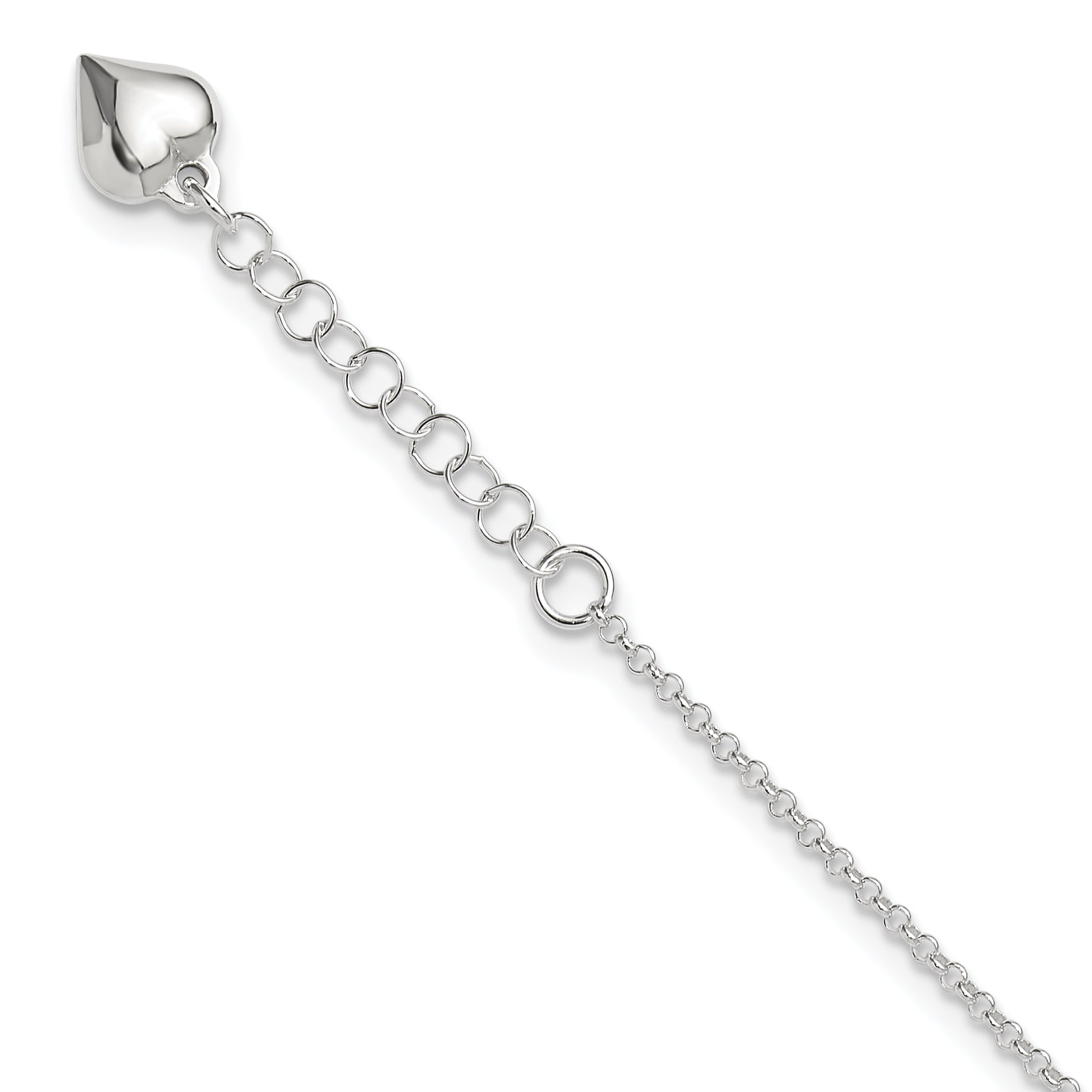 Sterling Silver Puffed Heart Dangle 9 inch Plus 1 inch Extender - Total 10 inch Anklet Main image
