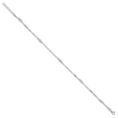 Sterling Silver Beaded Figaro 5-Station 9 inch Plus 1 inch Extender - Total 10 inch Anklet
