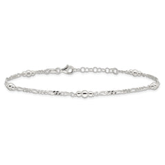 Sterling Silver Beaded Figaro 5-Station 9 inch Plus 1 inch Extender - Total 10 inch Anklet
