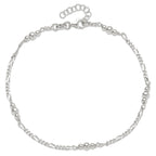 Sterling Silver Beaded Figaro 5-Station 9 inch Plus 1 inch Extender - Total 10 inch Anklet