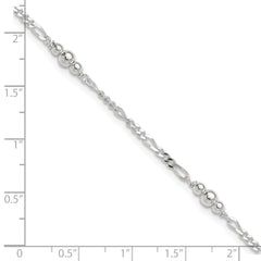 Sterling Silver Beaded Figaro 5-Station 9 inch Plus 1 inch Extender - Total 10 inch Anklet