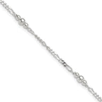 Sterling Silver Beaded Figaro 5-Station 9 inch Plus 1 inch Extender - Total 10 inch Anklet