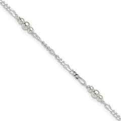 Sterling Silver Beaded Figaro 5-Station 9 inch Plus 1 inch Extender - Total 10 inch Anklet