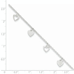 Sterling Silver Heart Charms 9 inch Plus 1 inch Extender - Total 10 inch Anklet