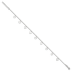 Sterling Silver Heart Charms 9 inch Plus 1 inch Extender - Total 10 inch Anklet