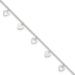 Sterling Silver Heart Charms 9 inch Plus 1 inch Extender - Total 10 inch Anklet