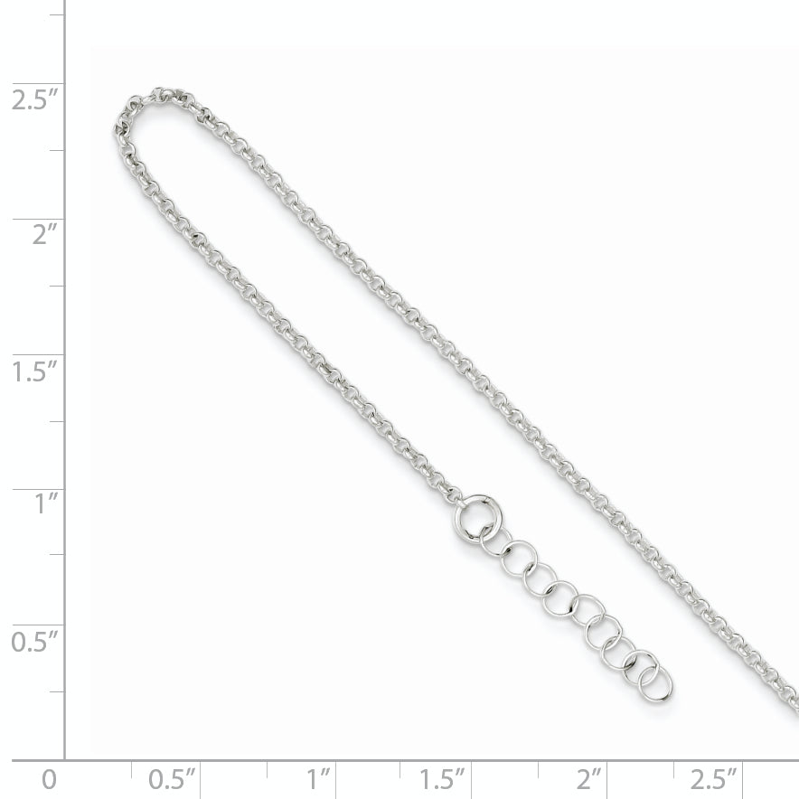 Sterling Silver 1.5mm Rolo Chain 9 inch Plus 1 inch Extender - Total 10 inch Anklet