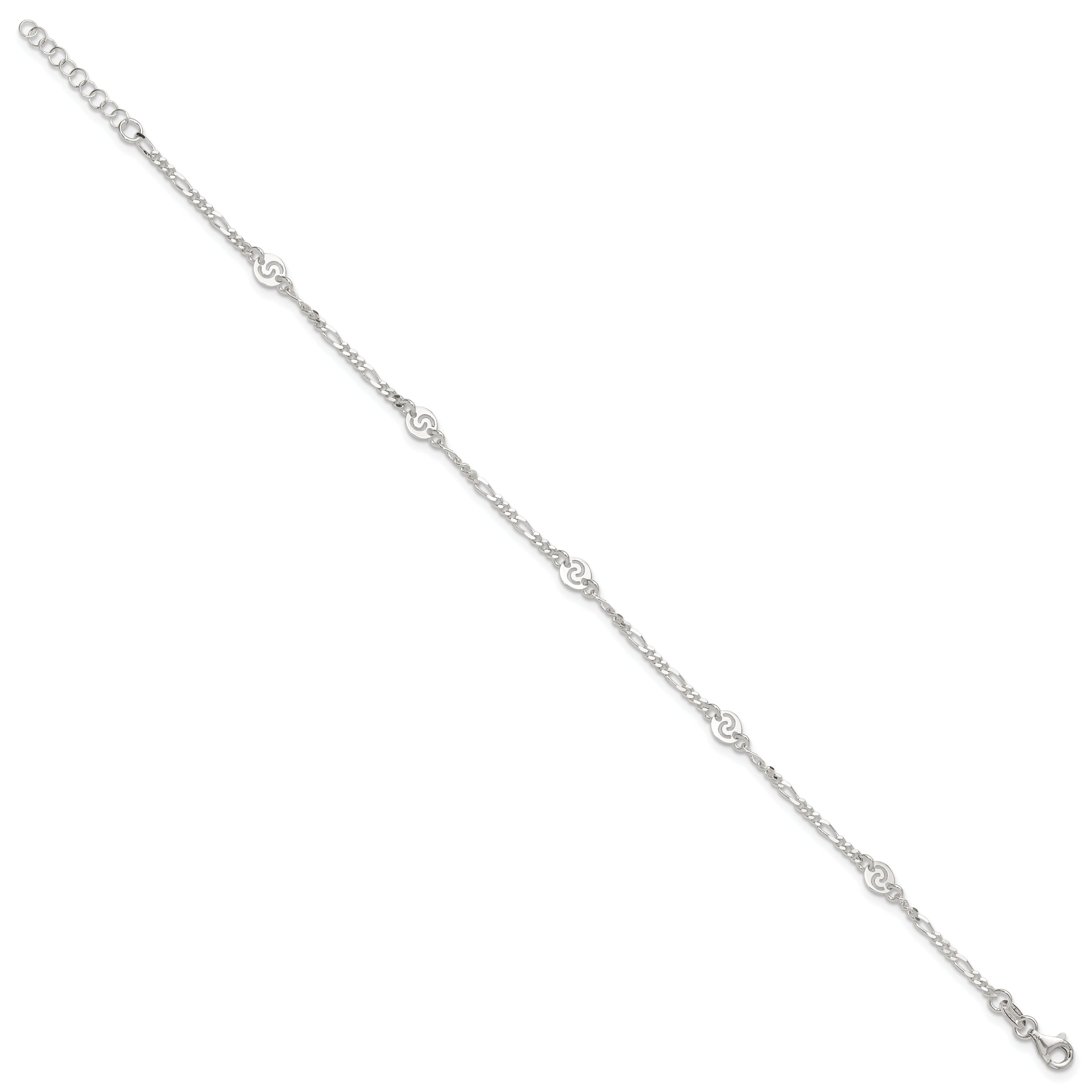 Sterling Silver Swirl Disc 9 inch Plus 1 inch Extender - Total 10 inch Anklet