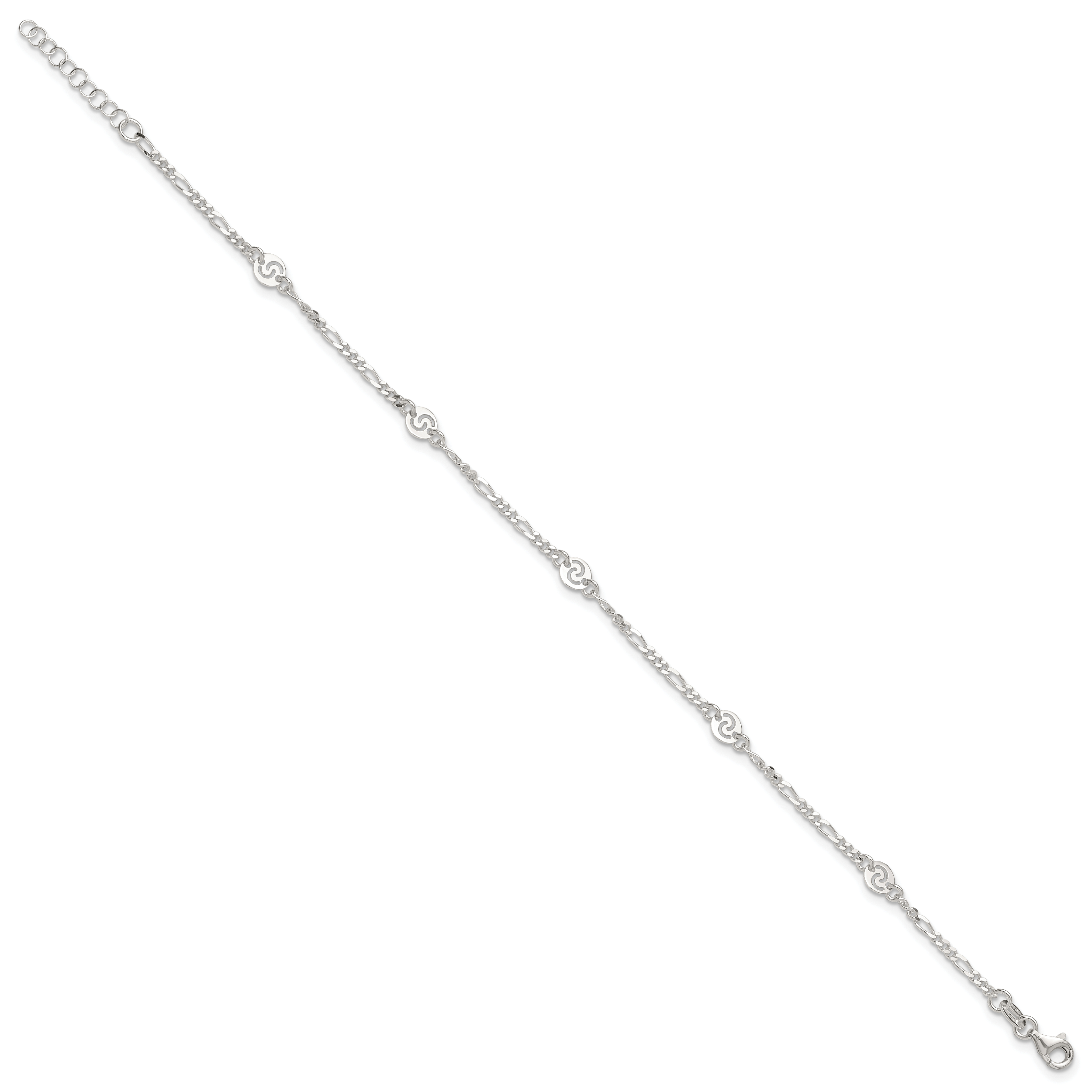 Sterling Silver Swirl Disc 9 inch Plus 1 inch Extender - Total 10 inch Anklet Secondary image