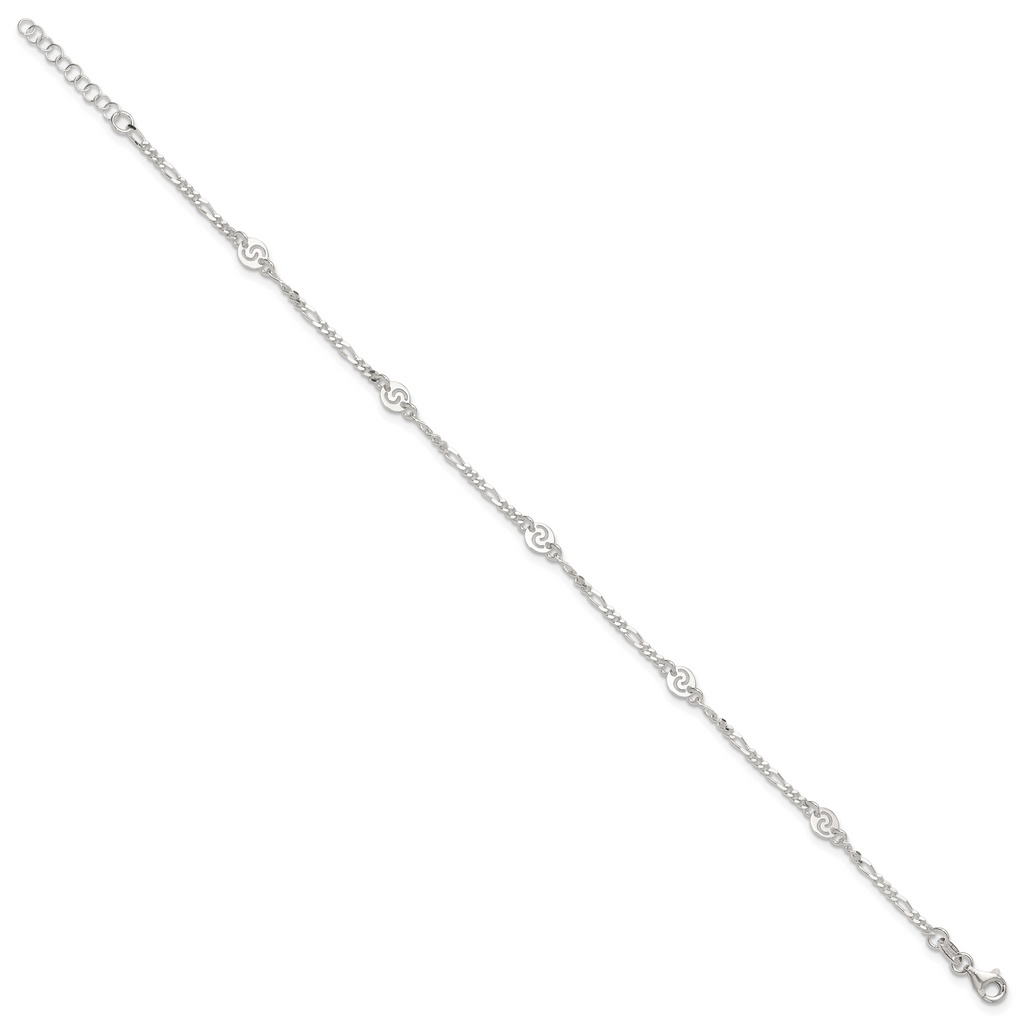 Sterling Silver Swirl Disc 9 inch Plus 1 inch Extender - Total 10 inch Anklet
