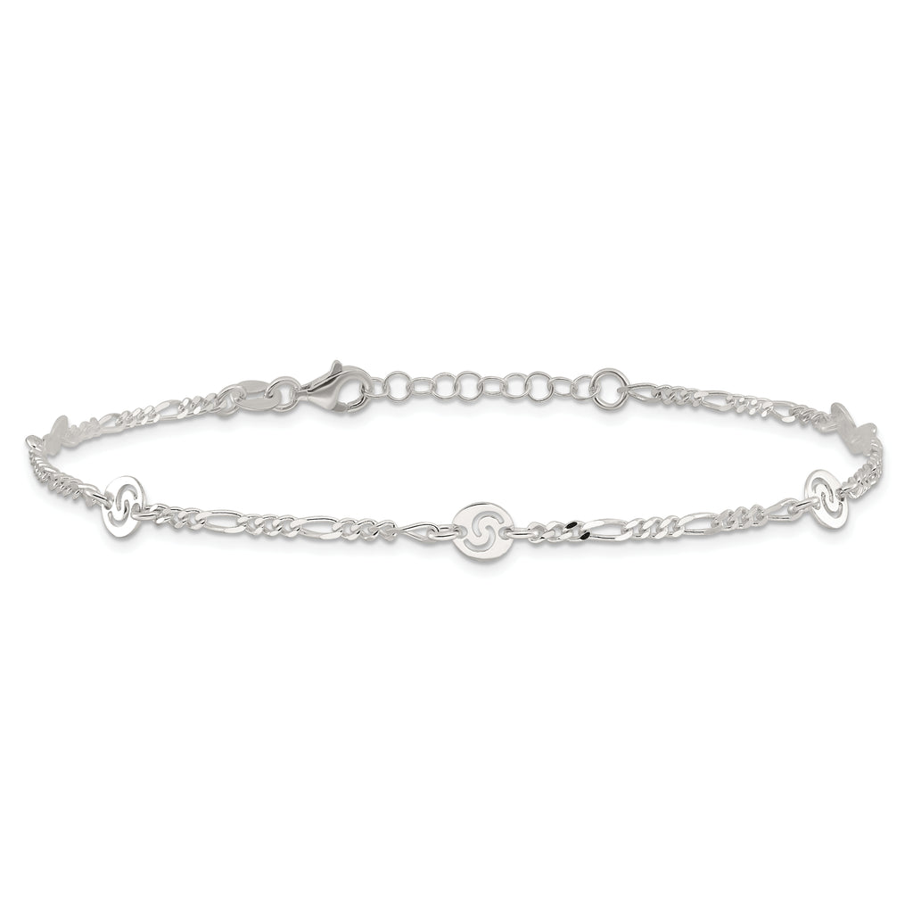 Sterling Silver Swirl Disc 9 inch Plus 1 inch Extender - Total 10 inch Anklet