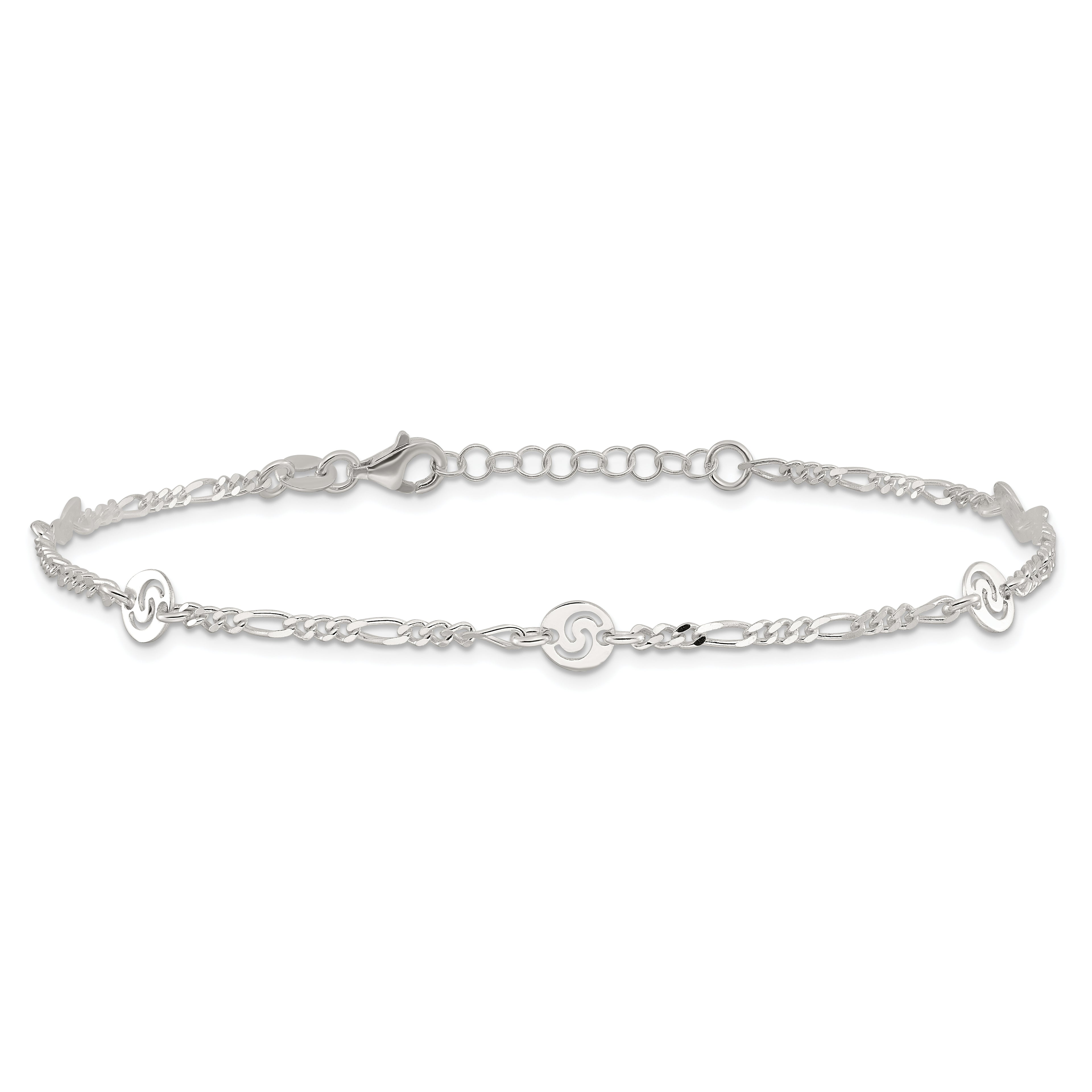 Sterling Silver Swirl Disc 9 inch Plus 1 inch Extender - Total 10 inch Anklet