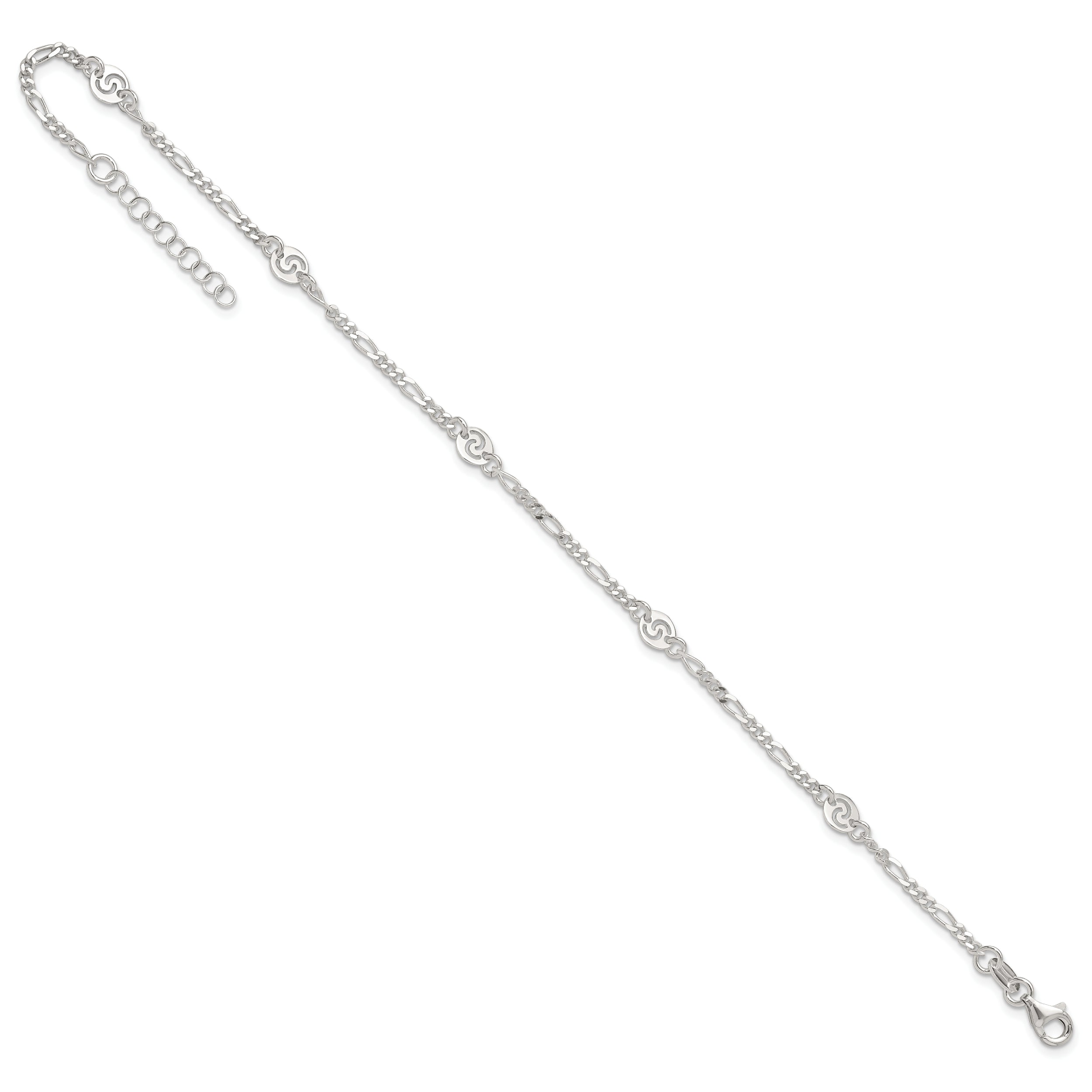 Sterling Silver Swirl Disc 9 inch Plus 1 inch Extender - Total 10 inch Anklet