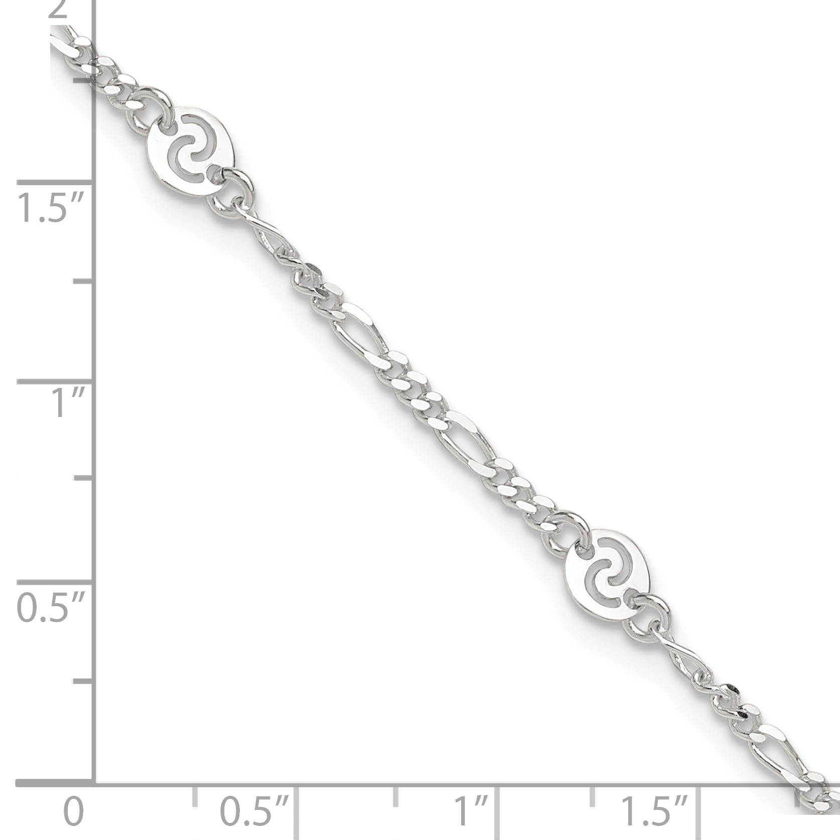 Sterling Silver Swirl Disc 9 inch Plus 1 inch Extender - Total 10 inch Anklet