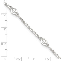 Sterling Silver Swirl Disc 9 inch Plus 1 inch Extender - Total 10 inch Anklet