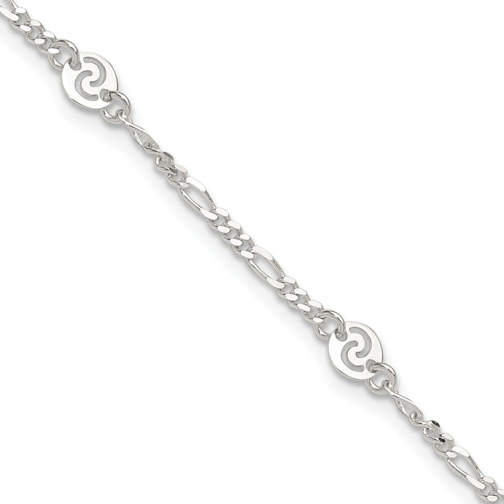 Sterling Silver Swirl Disc 9 inch Plus 1 inch Extender - Total 10 inch Anklet