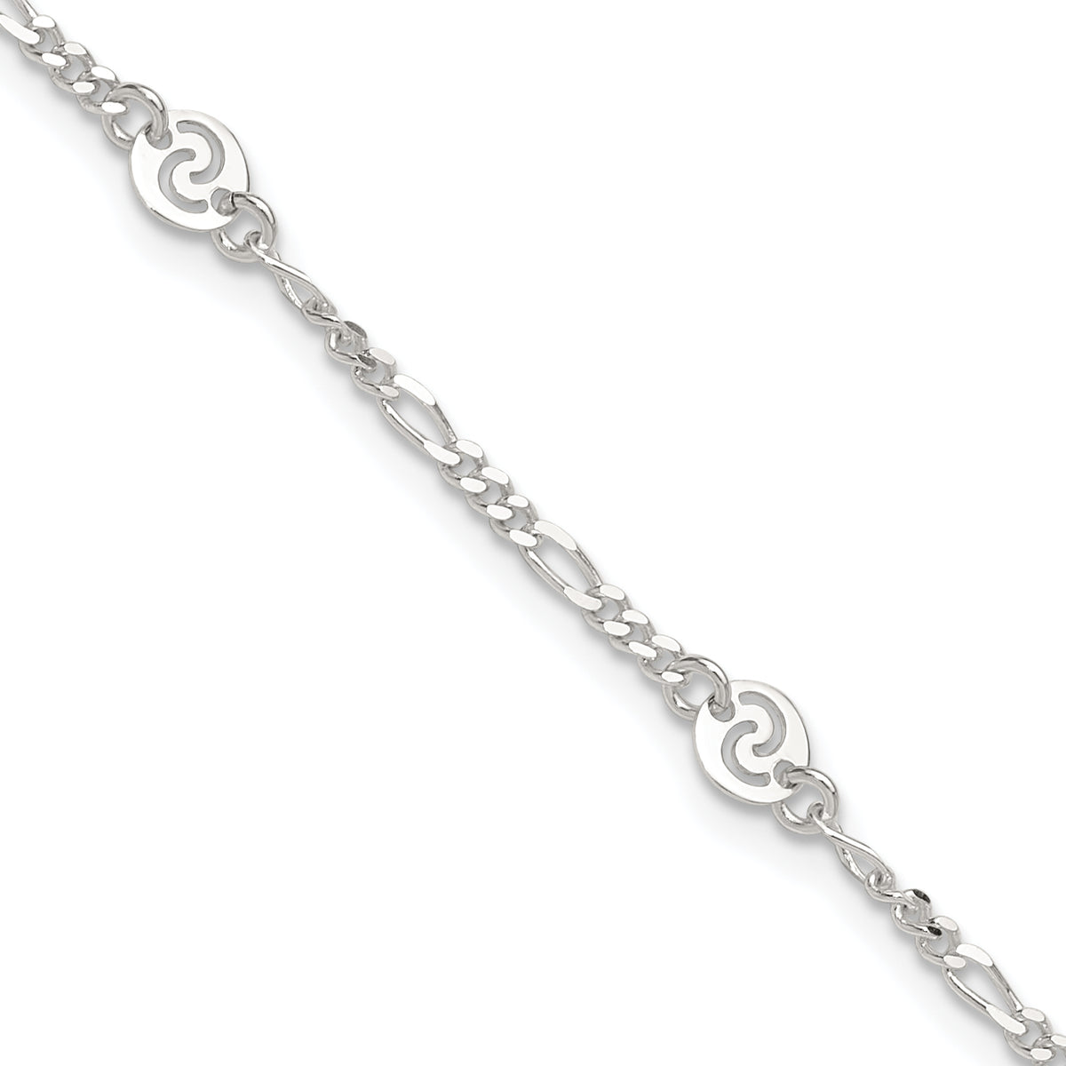 Sterling Silver Swirl Disc 9 inch Plus 1 inch Extender - Total 10 inch Anklet