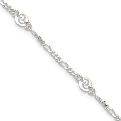 Sterling Silver Swirl Disc 9 inch Plus 1 inch Extender - Total 10 inch Anklet