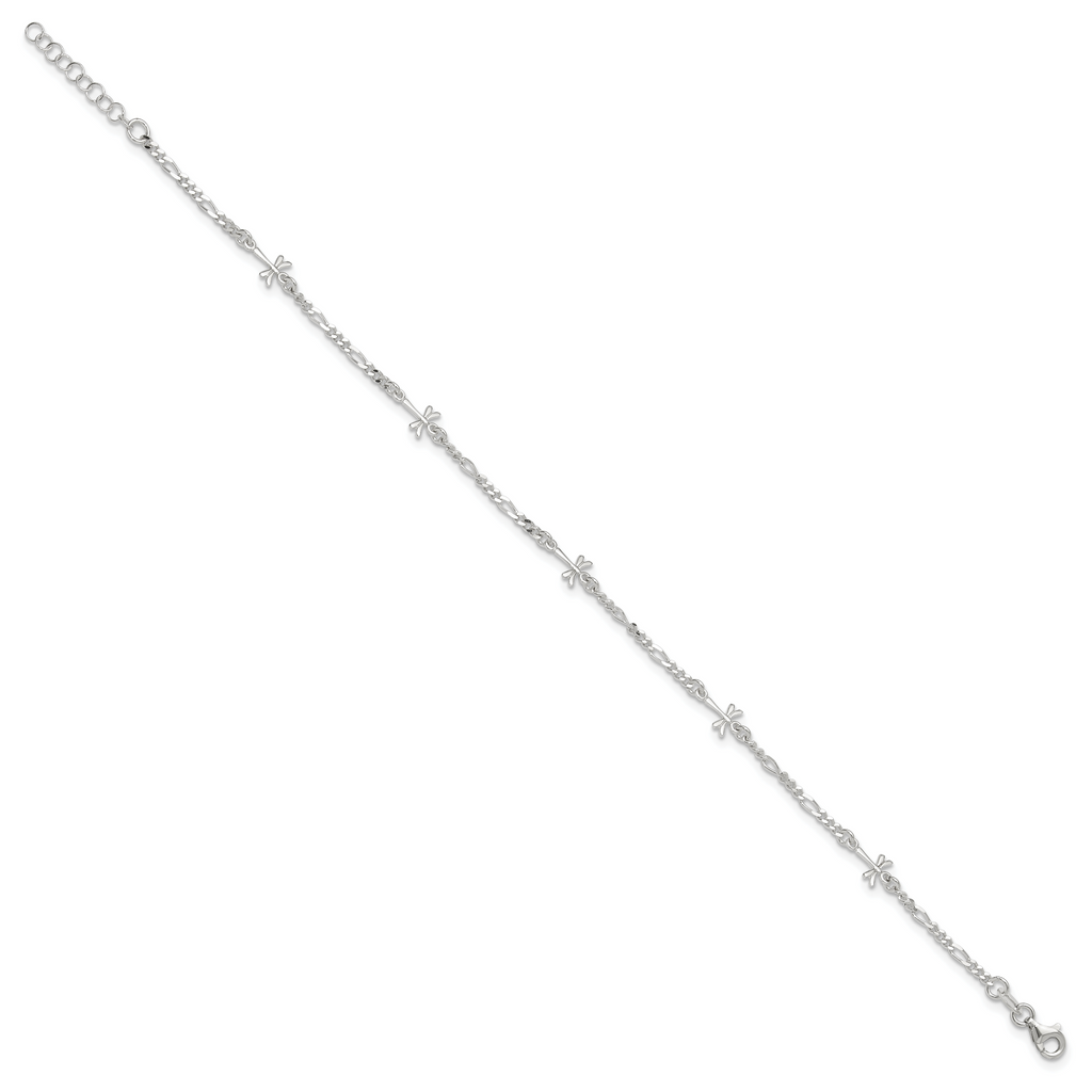Sterling Silver Dragonflies 8 inch Plus 1 inch Extender - Total 9 inch Anklet